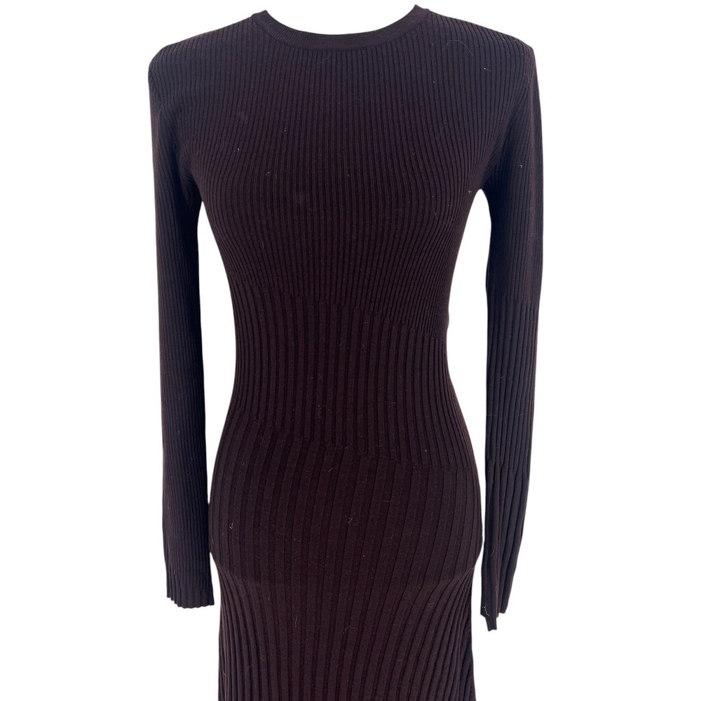 A.L.C. Emmalynn Rib Knit Merino Wool Midi Dress Brown Size Small - Picture 4 of 16